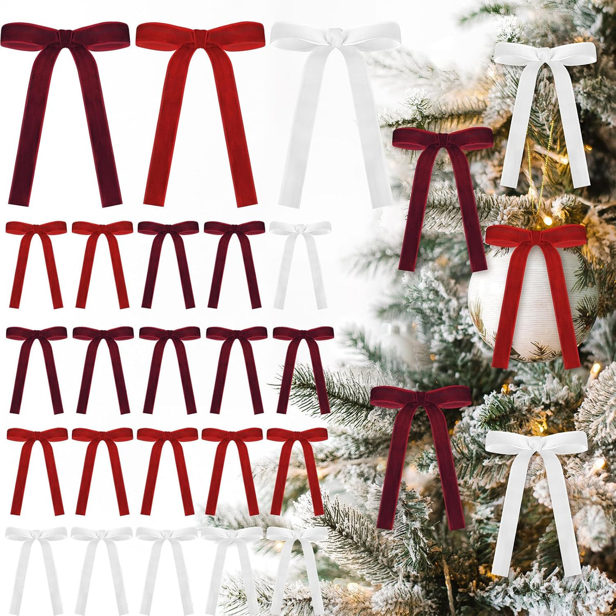 Glitinsel 24 Pcs Velvet Christmas Tree Bow, 10x18,1 w, Pastel | Vintage Christmas Ornaments Bow Velvet Ribbon Bows for Christmas Tree Garland Wreath Holiday Home Decorations