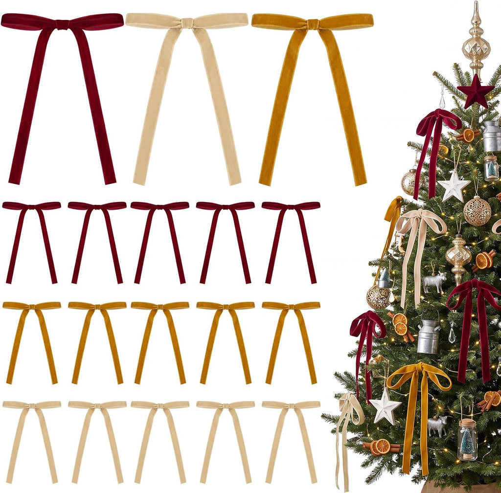 Glitinsel 24 Pcs Velvet Christmas Tree Bow, 10x18,1 w, Pastel | Vintage Christmas Ornaments Bow Velvet Ribbon Bows for Christmas Tree Garland Wreath Holiday Home Decorations