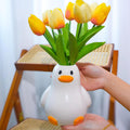 Unique Duck Vase - Cute White Ceramic Handcrafted Piece with Round Design | Funky Aesthetic Table Decor for Flowers/Accessories, Cool Animal Goose-Themed Art Vase Great for Decor Gifts