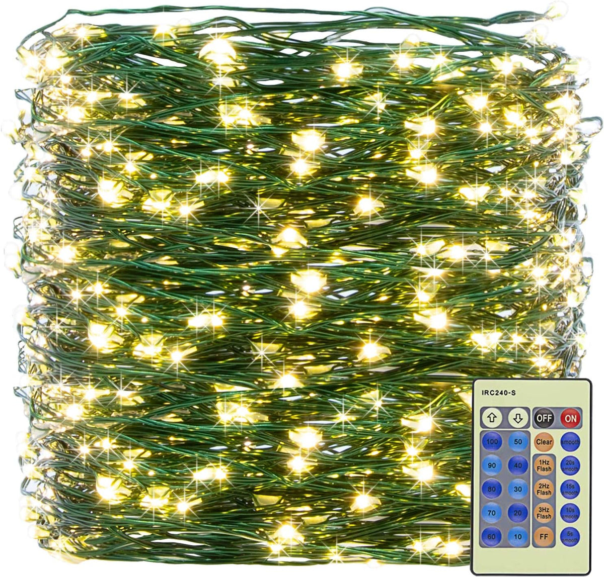 Outdoor Indoor String Lights Christmas - 300LED Warm White Fairy Lights | 99ft Green Wire Dimmable with Remote Control, Waterproof Fairy Light for DIY Christmas Tree Bedroom Patio Party Decor