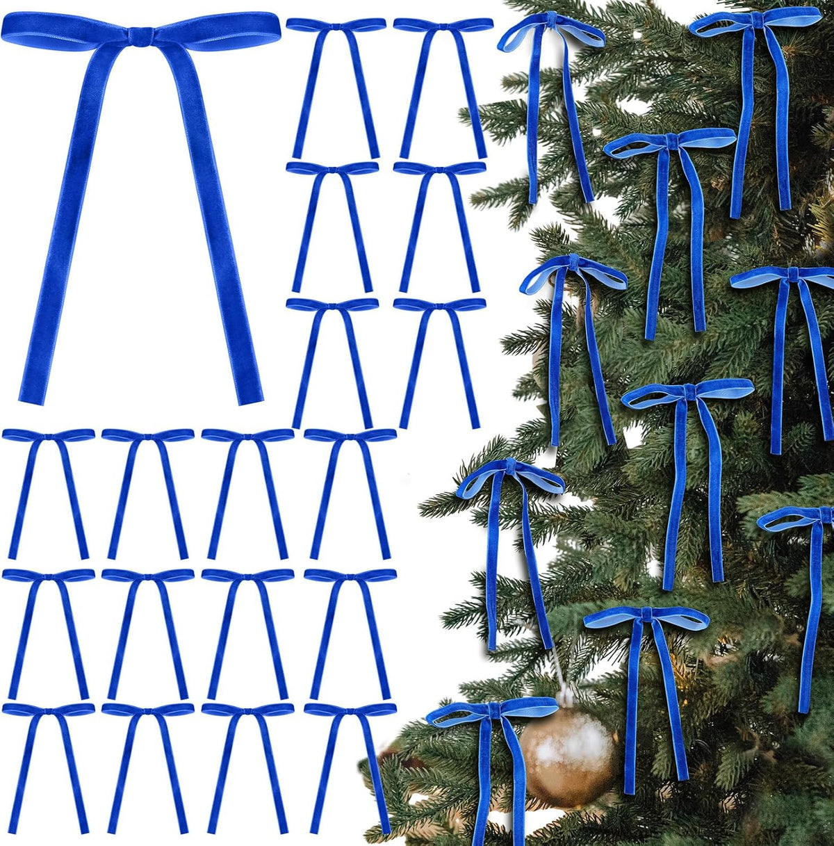 Glitinsel 24 Pcs Velvet Christmas Tree Bow, 10x18,1 w, Pastel | Vintage Christmas Ornaments Bow Velvet Ribbon Bows for Christmas Tree Garland Wreath Holiday Home Decorations