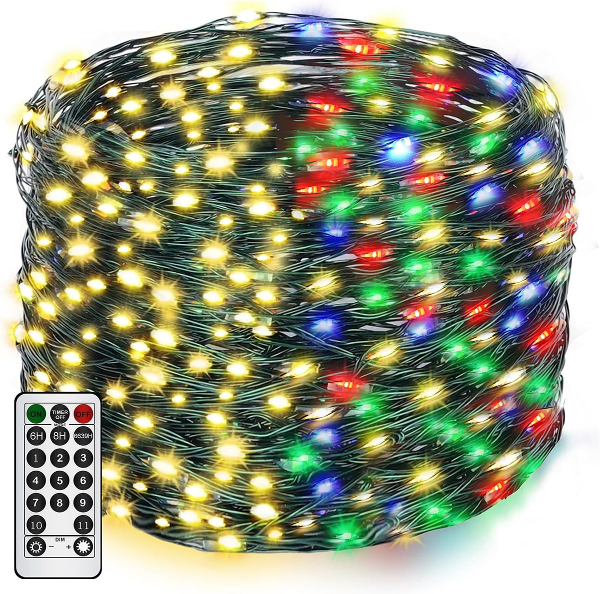Outdoor Indoor String Lights Christmas - 300LED Warm White Fairy Lights | 99ft Green Wire Dimmable with Remote Control, Waterproof Fairy Light for DIY Christmas Tree Bedroom Patio Party Decor