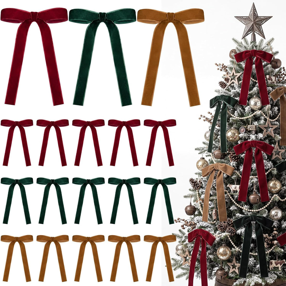 Glitinsel 24 Pcs Velvet Christmas Tree Bow, 10x18,1 w, Pastel | Vintage Christmas Ornaments Bow Velvet Ribbon Bows for Christmas Tree Garland Wreath Holiday Home Decorations