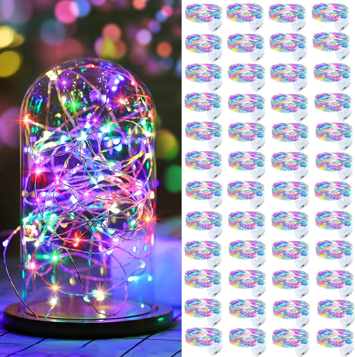 AIKEI 48 Pack LED Fairy Lights Battery Operated, Mini String Lights Waterproof 7 Feet 20 Led Firefly Starry Lighting for Wedding Party Bedroom Garden Halloween Christmas Decoration Colorful