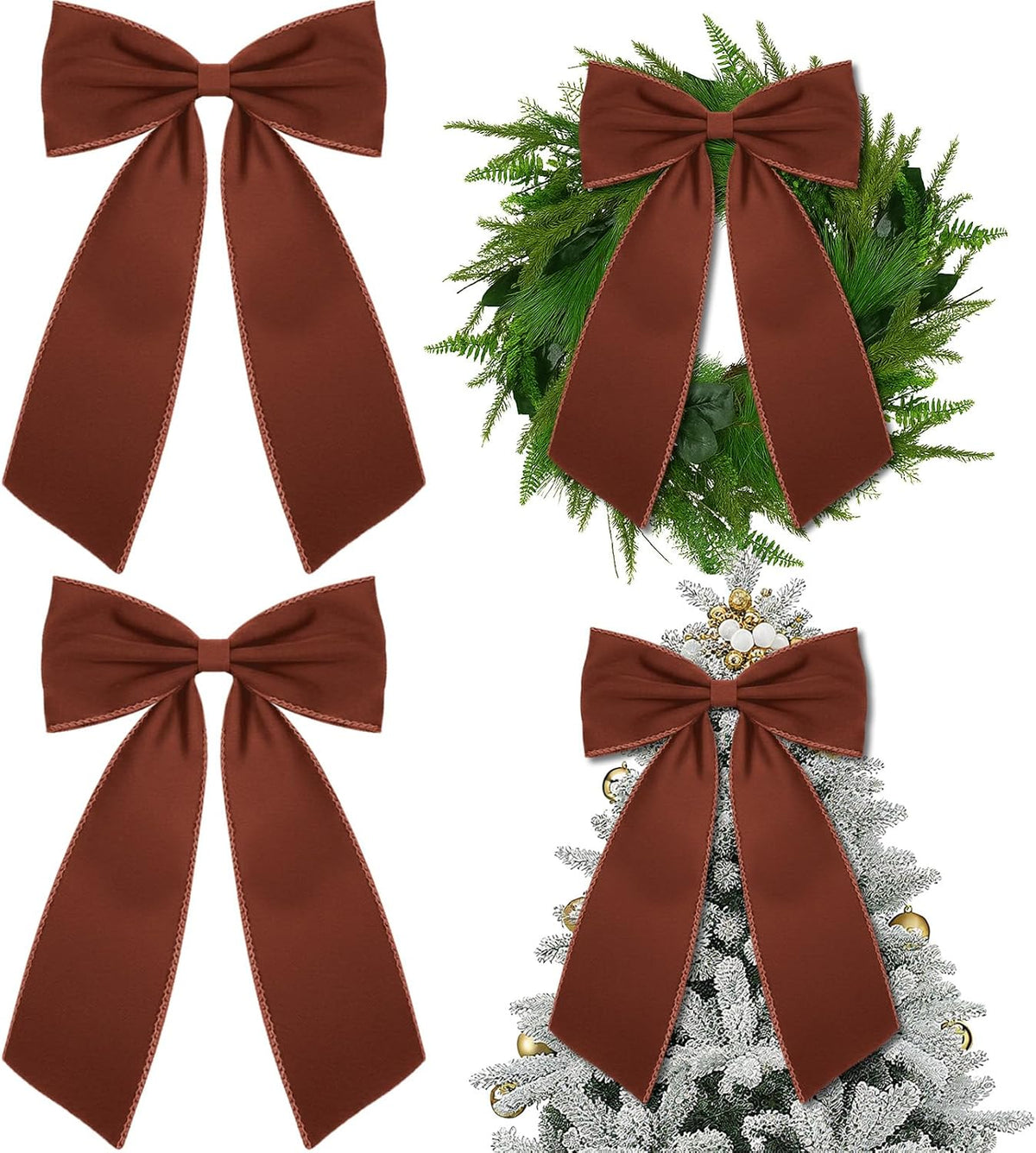 12 Pcs Black Large Christmas Velvet Bow, Xmas Tree Decor | 10x16 Inch Ribbon Design, Ideal for Wreath Garland Banner, Napkin Rings, Fireplace Indoor Outdoor Holiday Decoration