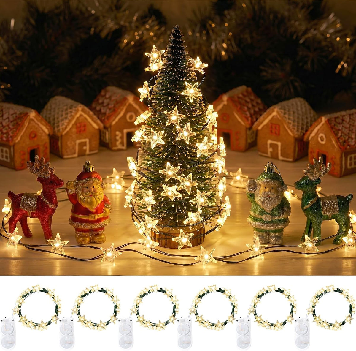 ZELUXDOT 12Pack 6.6ft 20LEDs Star Fairy Lights Battery Operated,Silver Wire | 0.55'' Mini Star String Lights,Waterproof Twinkle Starry Light for DIY Gift Bottle Table Christmas Ramadan Wedding,Cool White