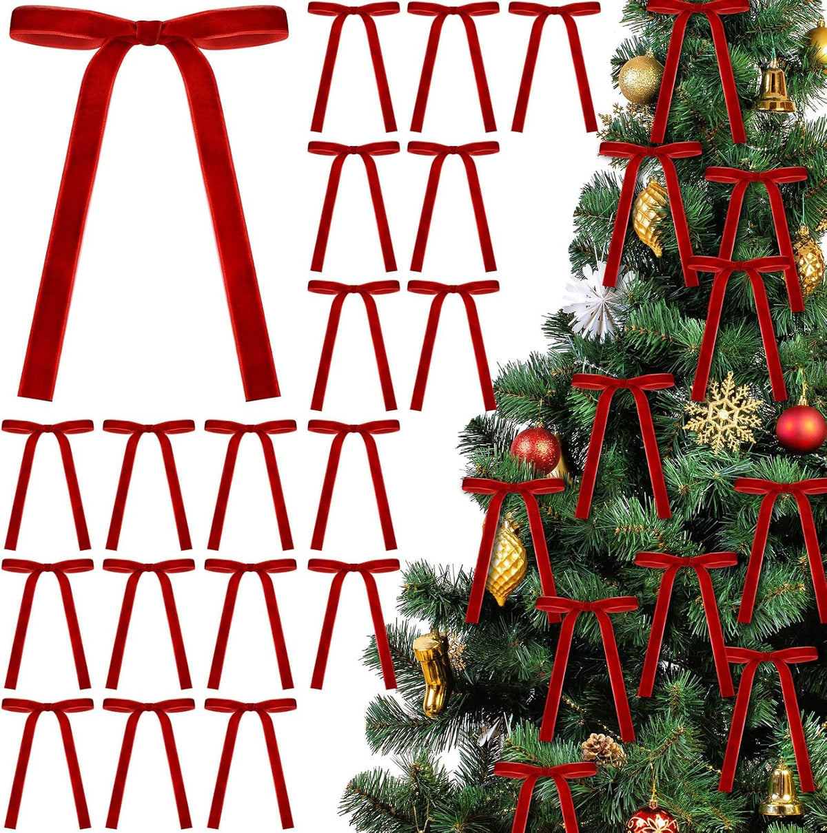 Glitinsel 24 Pcs Velvet Christmas Tree Bow, 10x18,1 w, Pastel | Vintage Christmas Ornaments Bow Velvet Ribbon Bows for Christmas Tree Garland Wreath Holiday Home Decorations