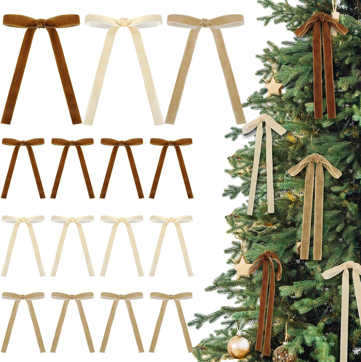Glitinsel 24 Pcs Velvet Christmas Tree Bow, 10x18,1 w, Pastel | Vintage Christmas Ornaments Bow Velvet Ribbon Bows for Christmas Tree Garland Wreath Holiday Home Decorations
