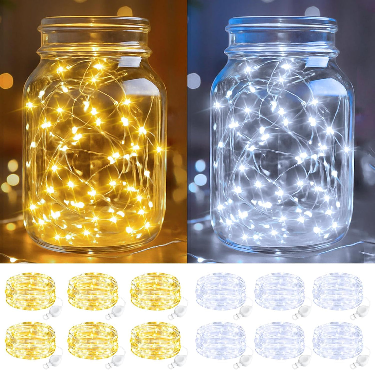 btfarm 100 Pack Fairy Lights Battery Operated, 7FT 20 LED Mini String Lights Waterproof Silver Wire for Mason Jars Centerpiece Table Crafts Bedroom Christmas Decoration, Warm White