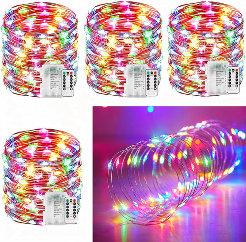 33Ft String Lights Battery Operated with Remote Control Timer, 100LED 4 Pack Waterproof 8 Modes Copper Wire Twinkle Fairy Lights for Bedroom Indoor Outdoor Wedding Dorm Christmas Decorations