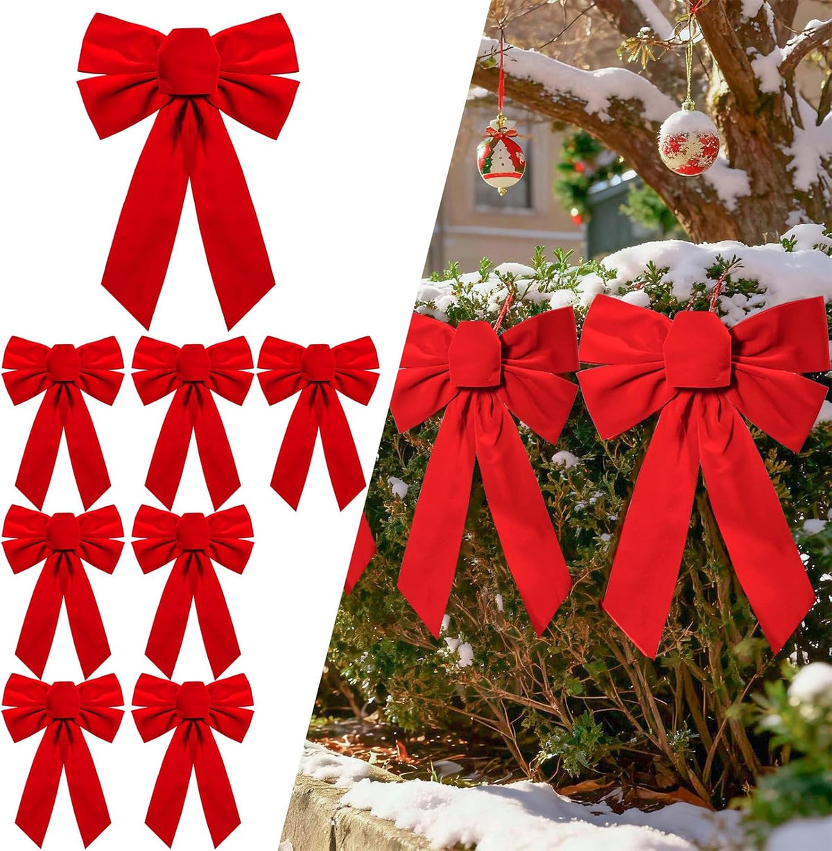 LaRibbons 13 x 9 Burgundy Velvet Christmas Bows Outdoor Decorations | 8 Pack Decorative Bows for Wreath, Tree, Garland & Holiday Decor, Indoor Outdoor Christmas Decorations