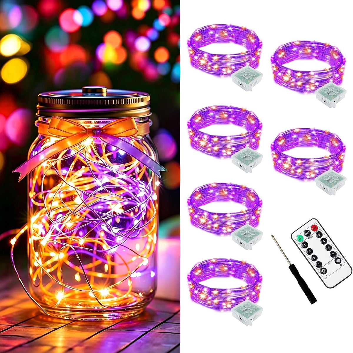 AIKEI 48 Pack LED Fairy Lights Battery Operated, Mini String Lights Waterproof 7 Feet 20 Led Firefly Starry Lighting for Wedding Party Bedroom Garden Halloween Christmas Decoration Colorful