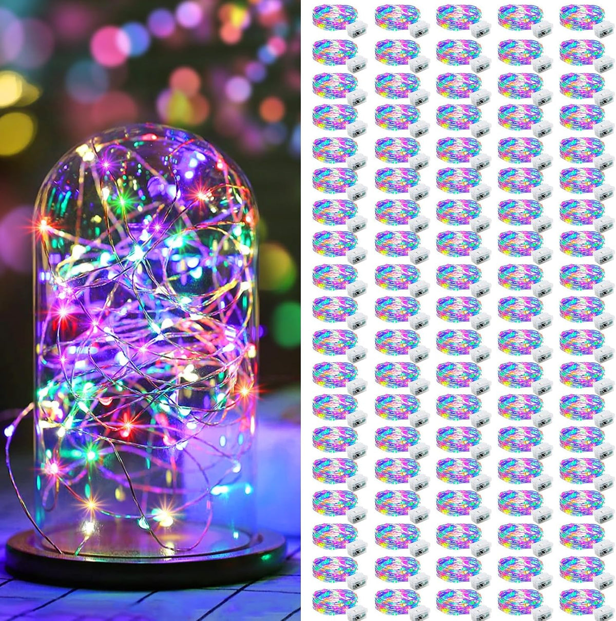 AIKEI 48 Pack LED Fairy Lights Battery Operated, Mini String Lights Waterproof 7 Feet 20 Led Firefly Starry Lighting for Wedding Party Bedroom Garden Halloween Christmas Decoration Colorful