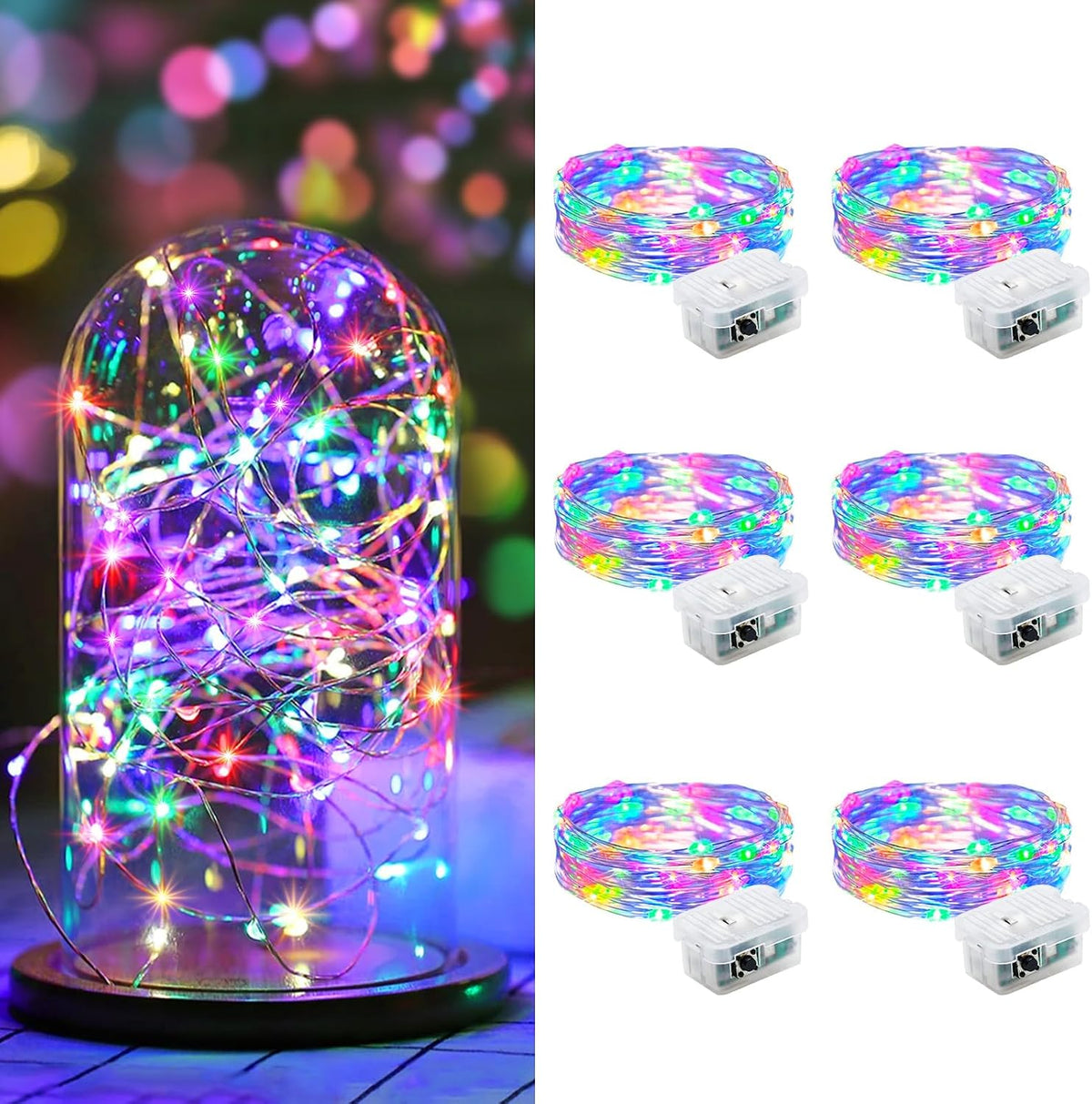 AIKEI 48 Pack LED Fairy Lights Battery Operated, Mini String Lights Waterproof 7 Feet 20 Led Firefly Starry Lighting for Wedding Party Bedroom Garden Halloween Christmas Decoration Colorful