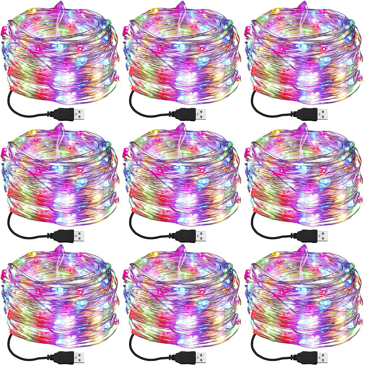 Macarrie 18 Pcs USB Fairy Lights 16 ft 50 LED String, Warm White, Black USB | Silver Wire for Christmas Halloween Bedroom Party Wedding Garden, Xmas Indoor Outdoor Decor, USB Plug and Play Power