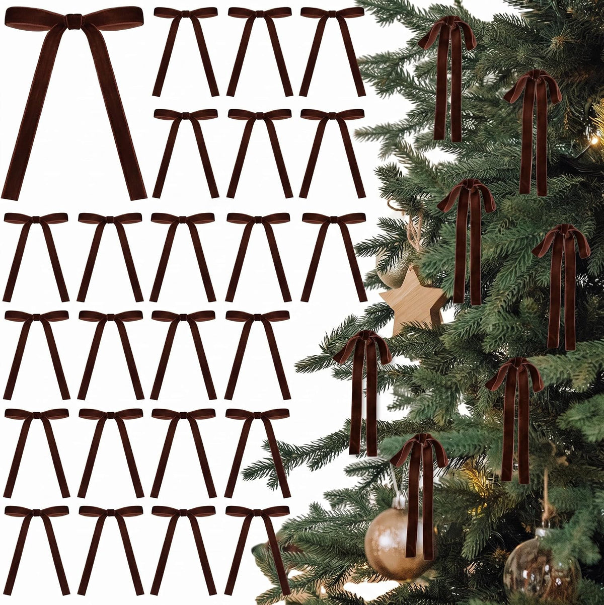 Glitinsel 24 Pcs Velvet Christmas Tree Bow, 10x18,1 w, Pastel | Vintage Christmas Ornaments Bow Velvet Ribbon Bows for Christmas Tree Garland Wreath Holiday Home Decorations