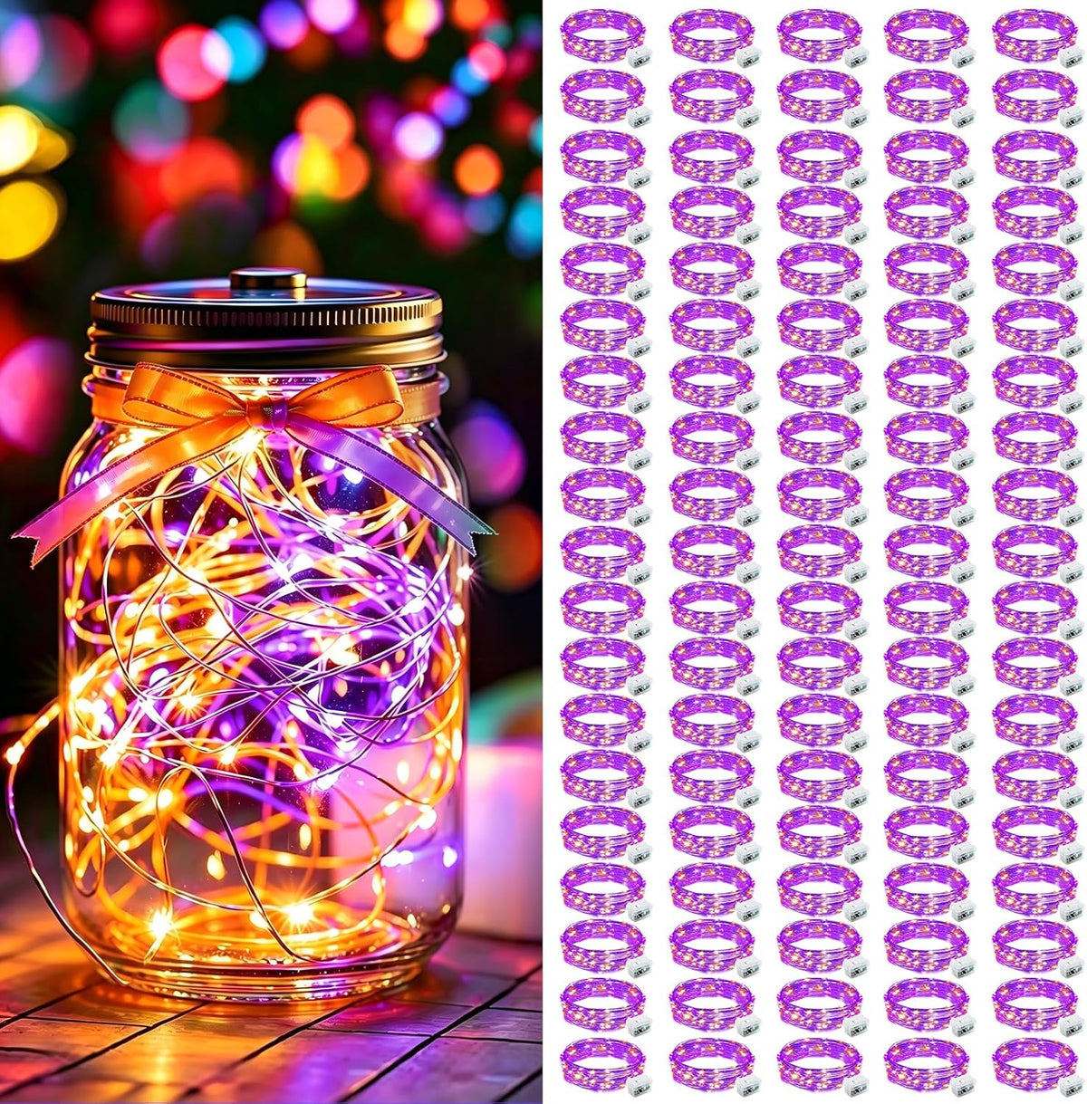 AIKEI 48 Pack LED Fairy Lights Battery Operated, Mini String Lights Waterproof 7 Feet 20 Led Firefly Starry Lighting for Wedding Party Bedroom Garden Halloween Christmas Decoration Colorful
