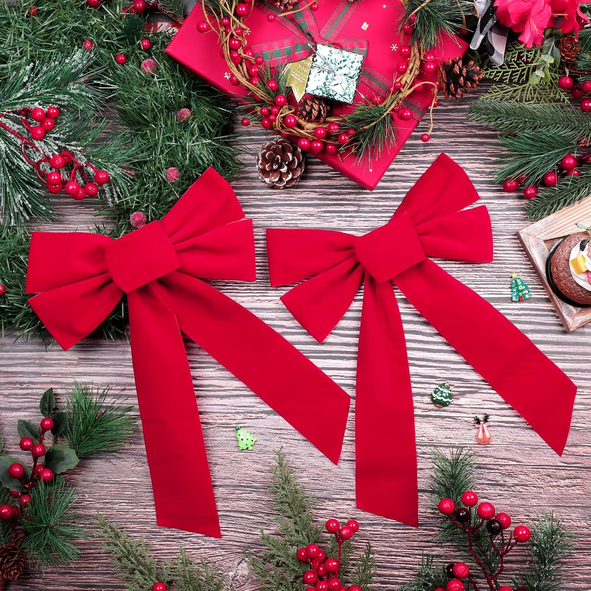 ANVAVO 16 Pack Red Velvet Christmas Bows Holiday Christmas Bows Christmas Wreaths Decoration, 9 x 13 inches
