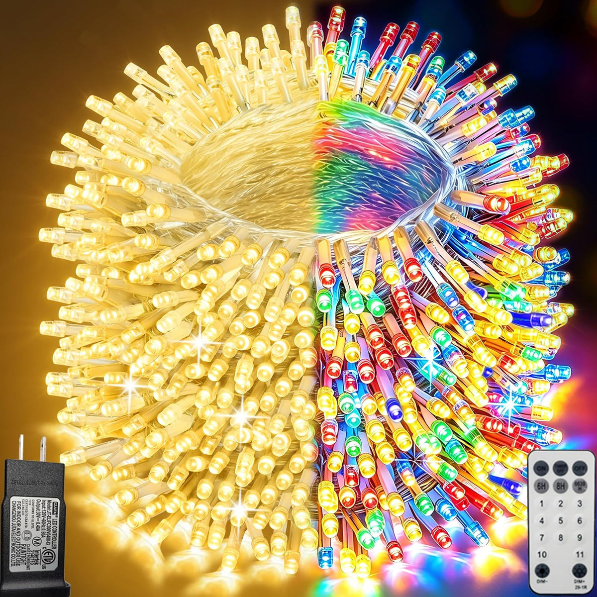 Pooqla 500 LED Warm White String Lights Indoor Outdoor, 164 ft Christmas Lights Plug in with Timer, Connectable 8 Modes Waterproof Clear Wire Twinkle Fairy Lights for Bedroom Party Classroom Decor