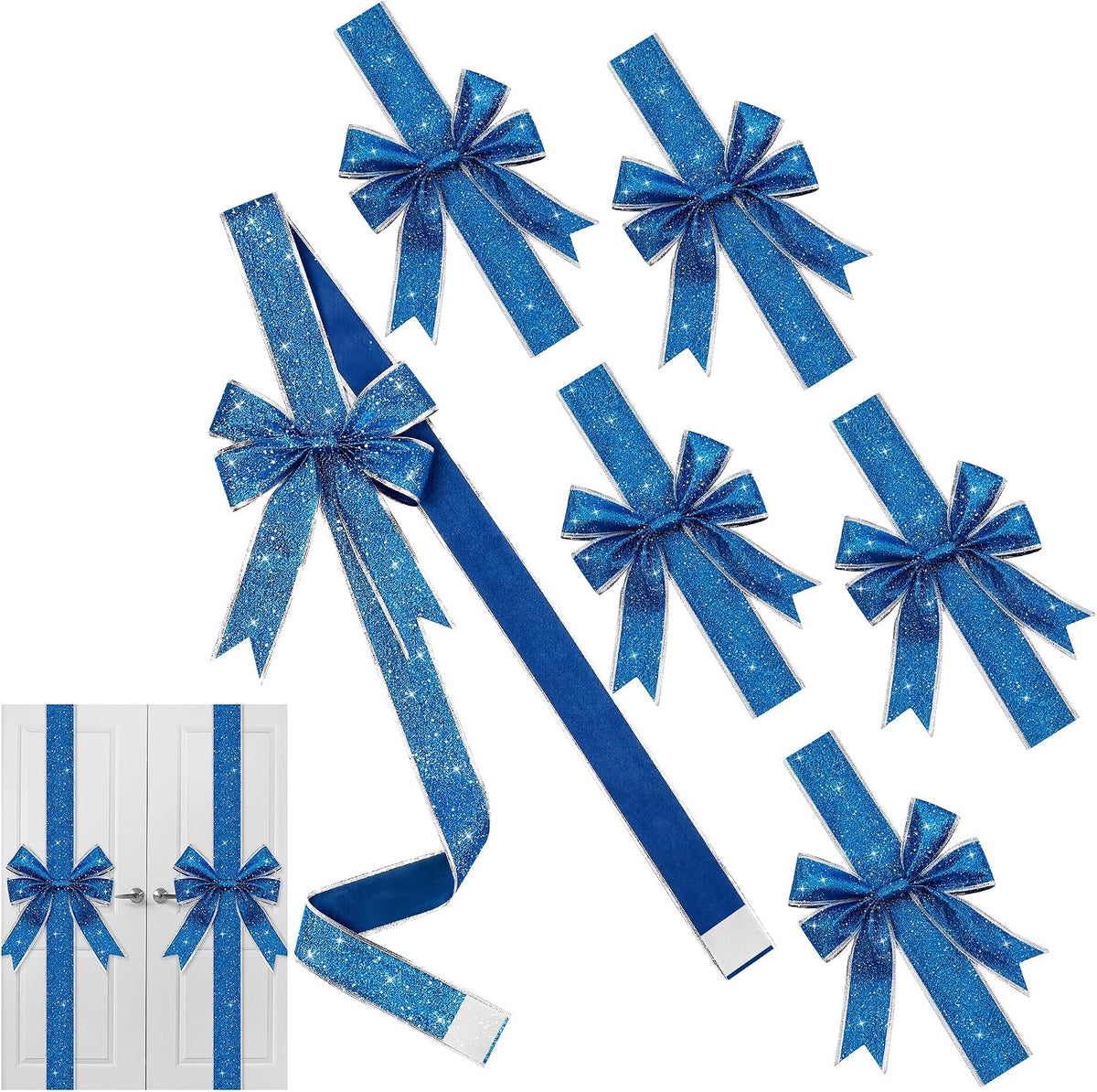 MCEAST 6-Piece Christmas Cabinet Bows, Red & Green Polka Dot, 10x87 Inches, Polyester, Christmas Occasion