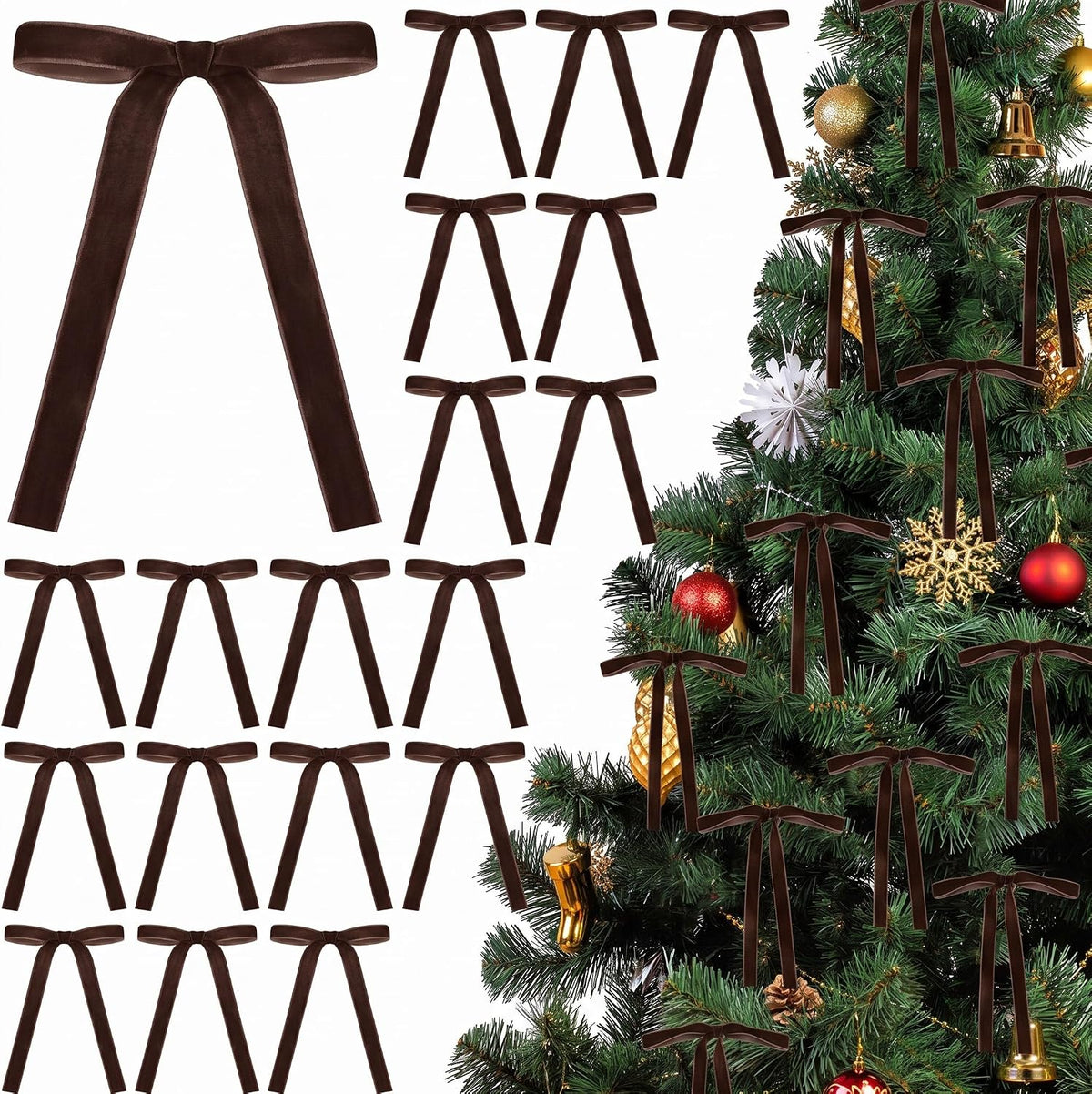 Glitinsel 24 Pcs Velvet Christmas Tree Bow, 10x18,1 w, Pastel | Vintage Christmas Ornaments Bow Velvet Ribbon Bows for Christmas Tree Garland Wreath Holiday Home Decorations