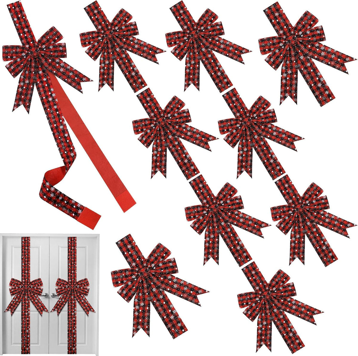 MCEAST 6-Piece Christmas Cabinet Bows, Red & Green Polka Dot, 10x87 Inches, Polyester, Christmas Occasion