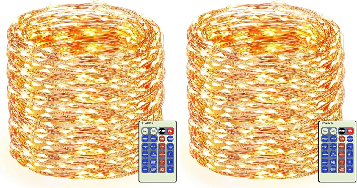 Decute 300Led 99FT Copper Wire Christmas Fairy String Lights Dimmable with Remote Control Starry Lights with UL Cerficated Decorative for Party Wedding Bedroom Yard Christmas Tree Warm White