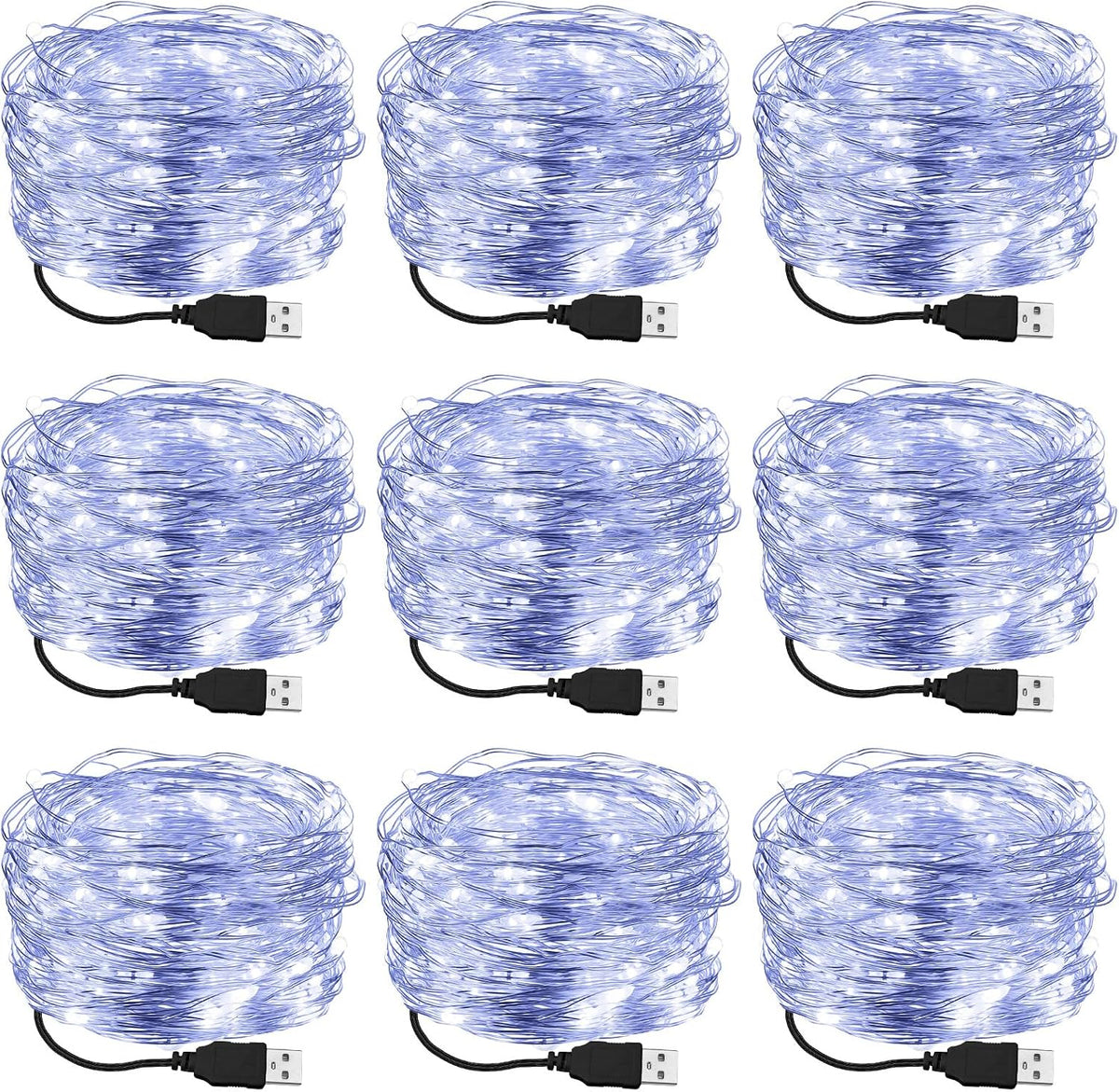 Macarrie 18 Pcs USB Fairy Lights 16 ft 50 LED String, Warm White, Black USB | Silver Wire for Christmas Halloween Bedroom Party Wedding Garden, Xmas Indoor Outdoor Decor, USB Plug and Play Power