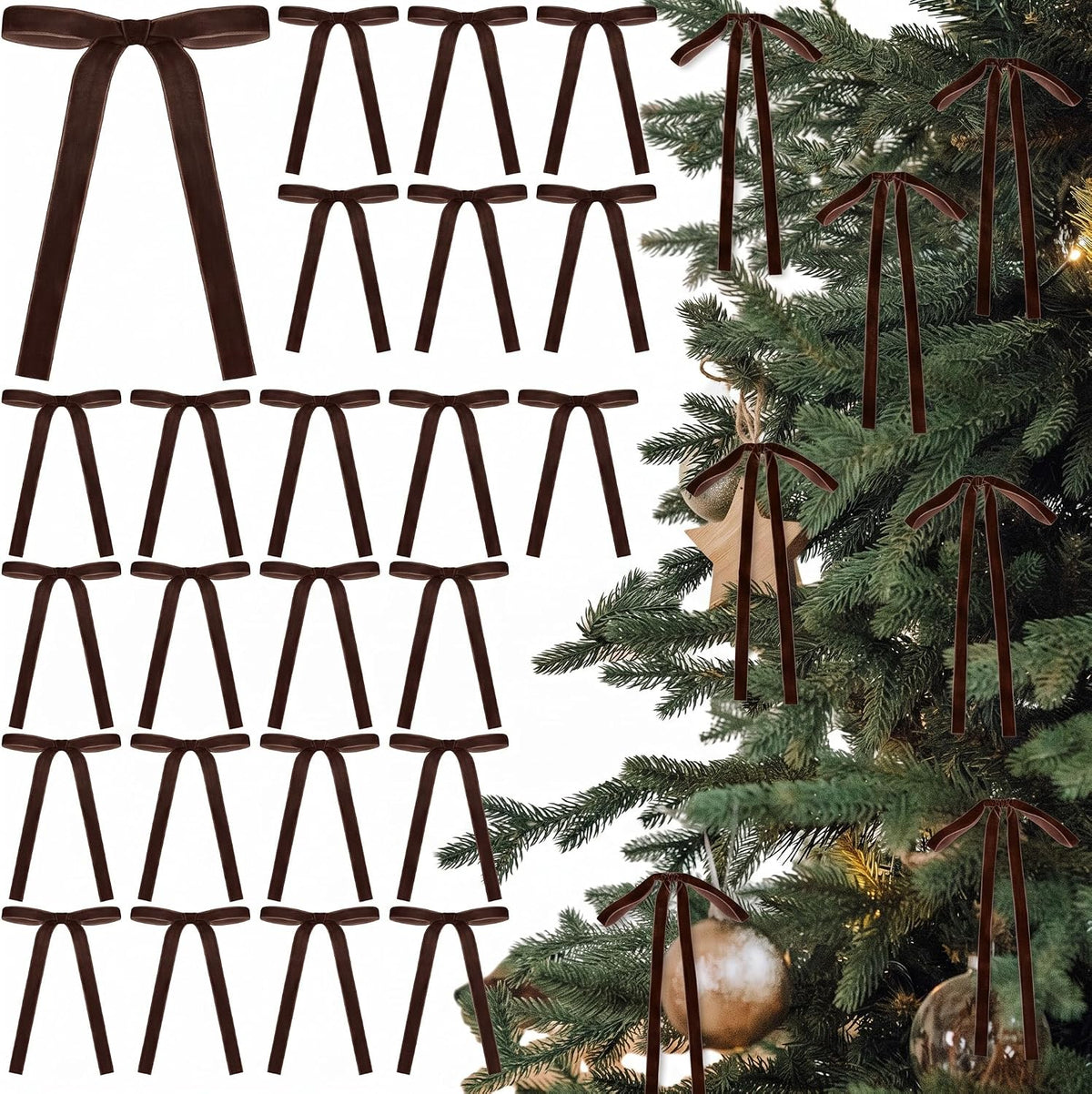 Glitinsel 24 Pcs Velvet Christmas Tree Bow, 10x18,1 w, Pastel | Vintage Christmas Ornaments Bow Velvet Ribbon Bows for Christmas Tree Garland Wreath Holiday Home Decorations