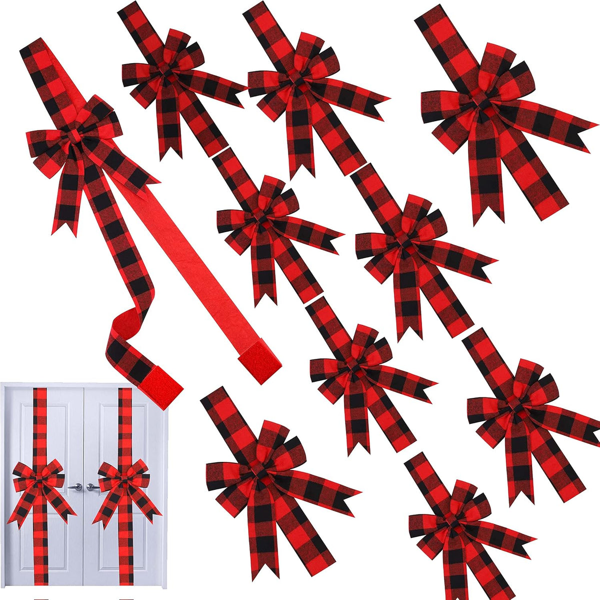 MCEAST 6-Piece Christmas Cabinet Bows, Red & Green Polka Dot, 10x87 Inches, Polyester, Christmas Occasion
